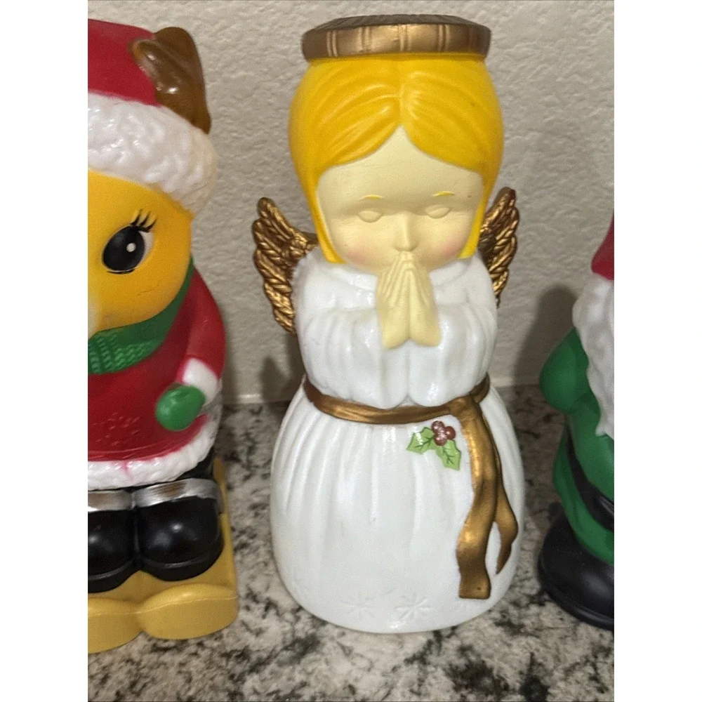 Plastic Blow Mold Snowman, Santa, Angel, Reindeer, Gnome 10-11